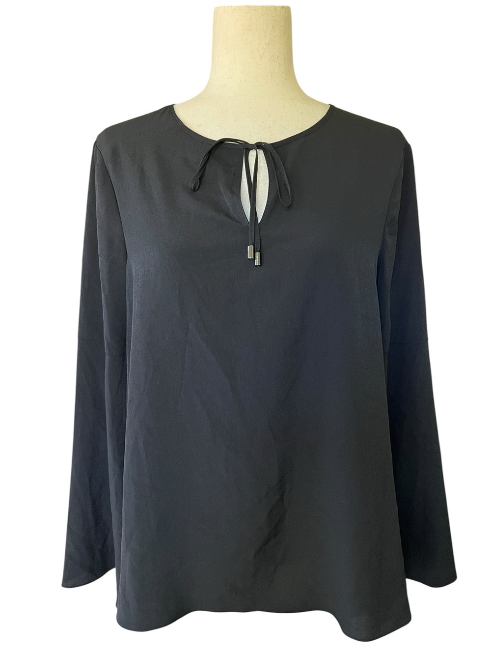Ellen Tracy keyhole tie-neck long-sleeve blouse in black